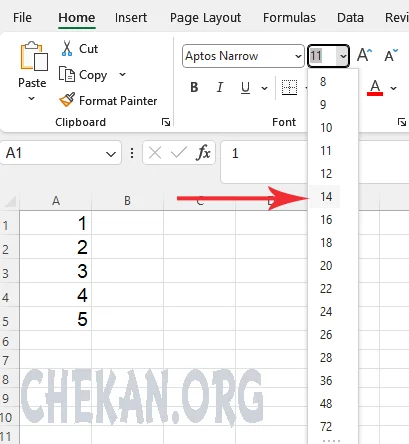 آموزش تنظیم سایز فونت در اکسل  - Font size in excel