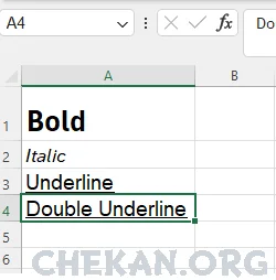 آموزش تنظیم ویژگی های BOLD-ITALIC-Underline  در اکسل  - Bold and Underline and Italic font in excel